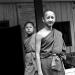 Two young novice monks in a buddhism temple