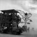 Mutant vehicles in black rock city durind sandstorm.  A Mutant Vehicle is an art car classification specifically created for use at Black Rock City and they are  the only vehicles which can run during the festival